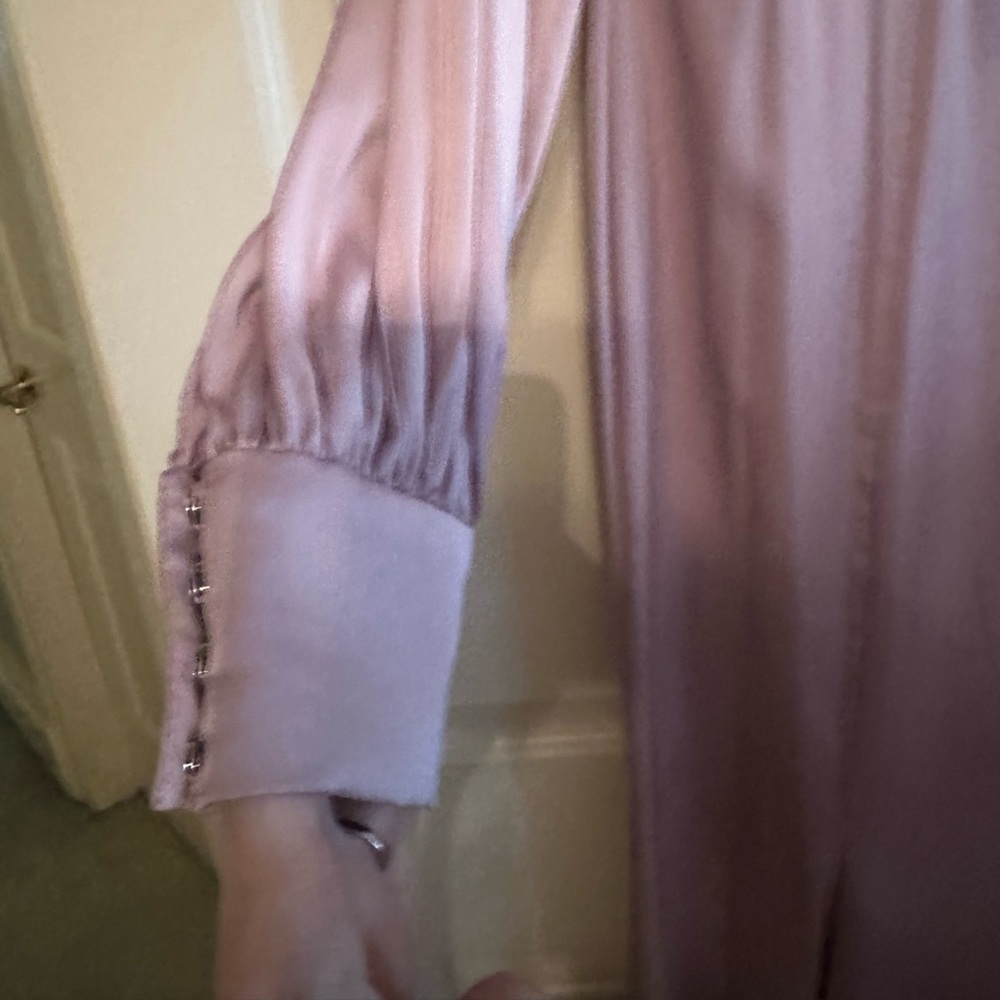 Mac Duggal Mauve Rose Pink Satin Long Sleeve V-Neck Gown Formal Dress 55635